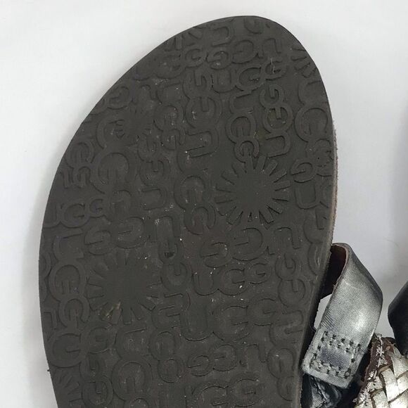 UGG Audra Metallic Silver Braid Leather Double Strap Thong Slide Boho Sandals - Picture 12 of 12